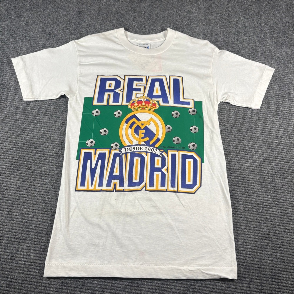 Vintage 1997 Real Madrid Screen Stars T-Shirt White Small Soccer La Liga Spain